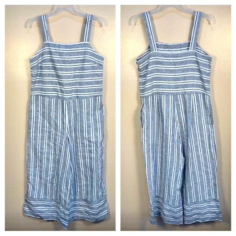 Beachlunchlounge Striped Linen Blend Wide Leg Cropped Jumpsuit